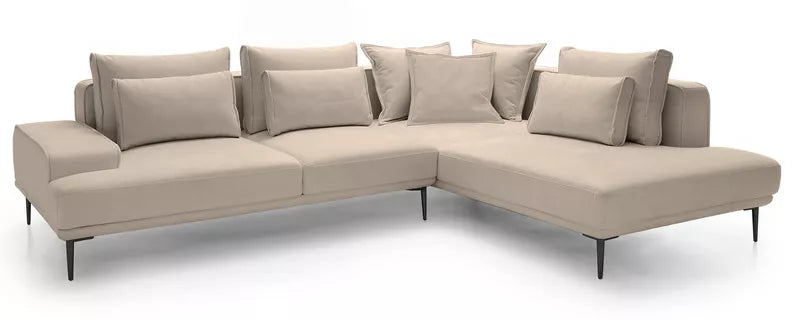 SITOME L-formas dīvāns ar gulēšanas funkciju, krēmkrāsas samts, melnas kājas, kreisa/laba puse - N1 Home