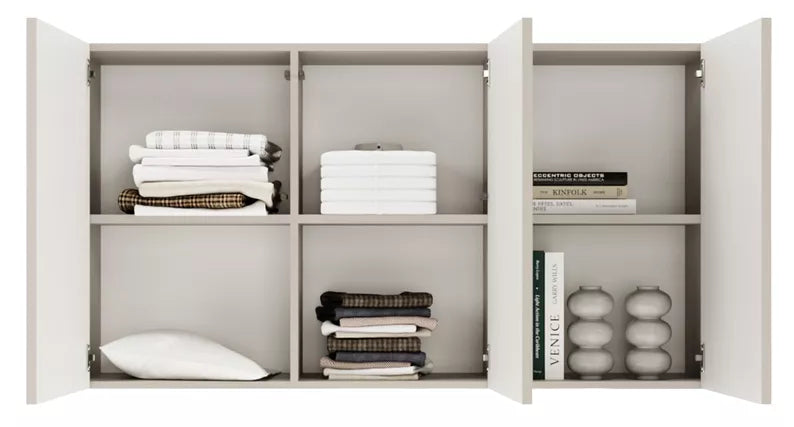 KADIA Trīsdurvju kumode ar frēzētām fasādēm, 150 cm, pelēks bēšs - N1 Home