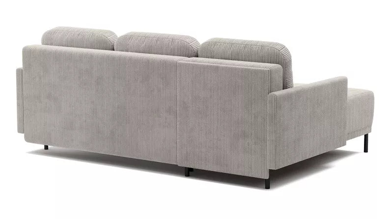 NOMIEL L-formas izvelkamais stūra dīvāns ar konteineru, universāls gaiši smilškrāsas velvets - N1 Home