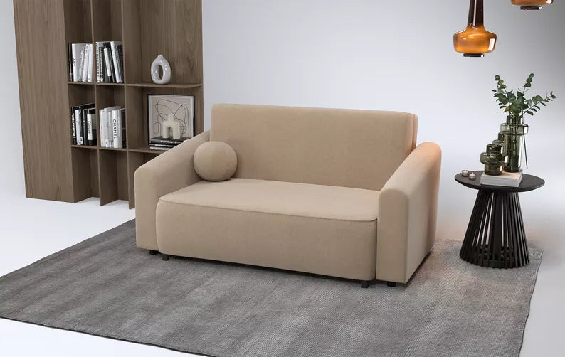 VIOSTE Divvietīgs dīvāns, 130 cm, ar glabātuvi, bēšs hidrofobs šenils - N1 Home