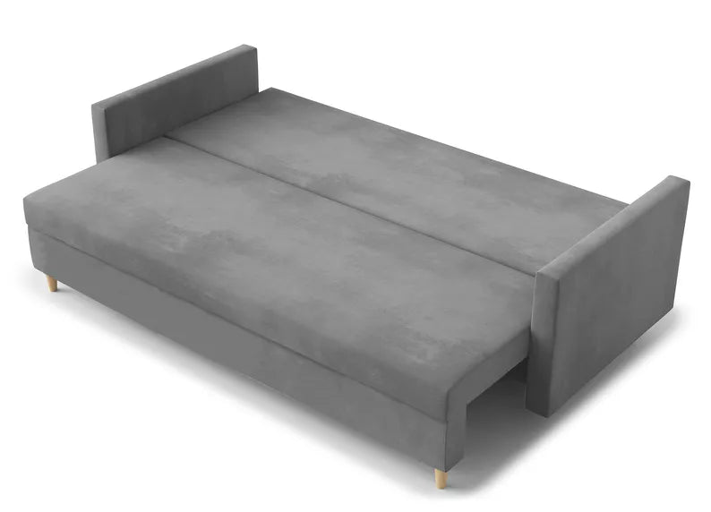 LUTTO Dīvāns ar glabātuvi, izvelkamais, gaiši pelēks samts - N1 Home