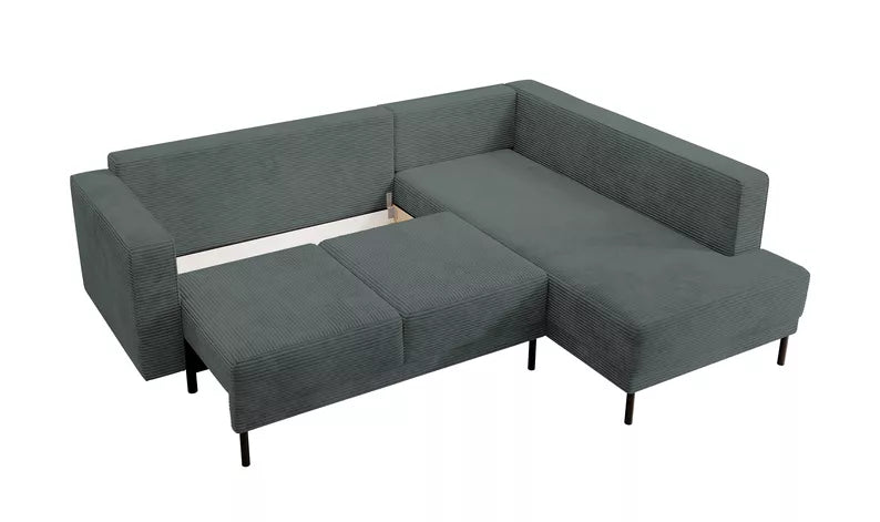 RIO Stūra dīvāns ar gulēšanas funkciju, ar konteineru, pelēks velvets, kreisa/laba puse - N1 Home