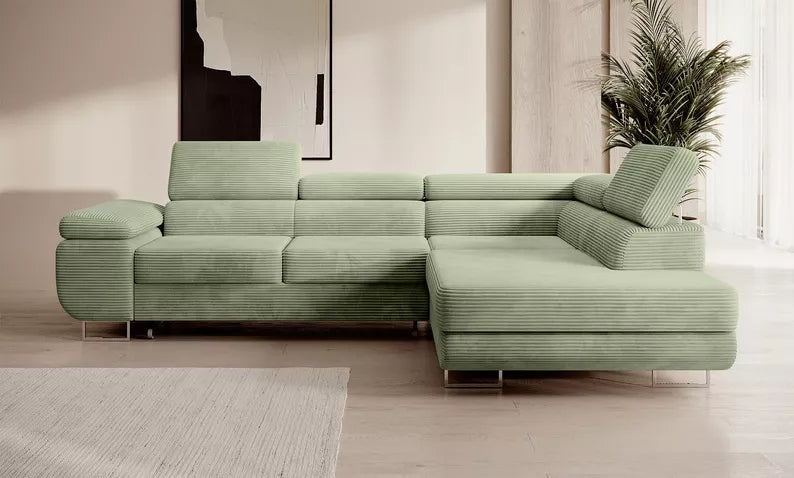 VILSTEV L-formas stūra dīvāns ar gulēšanas funkciju, ar konteineru, salvijas velveta, kreisa/laba puse - N1 Home