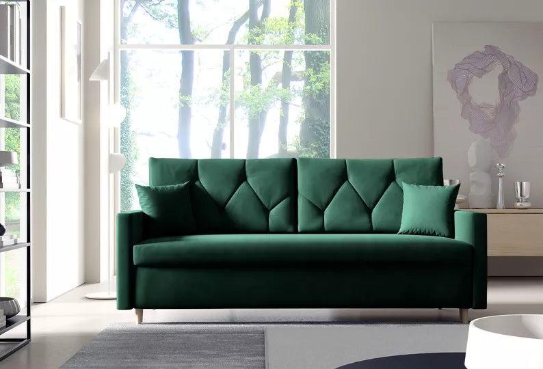 RAZO Dīvāns-gulta ar glabātuvii, zaļš samts - N1 Home