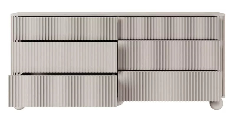 VELLORE Kumode ar rievām un sešām atvilktnēm, 168 cm, uz pelēki bēšām kruķu kājām - N1 Home