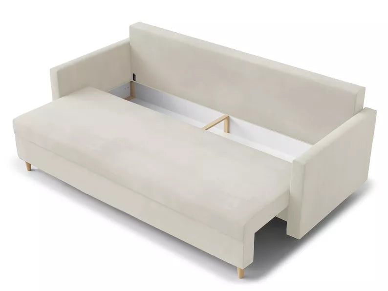 LUTTO Dīvāns ar glabātuvi,  izvelkamais, krēmkrāsas samts - N1 Home