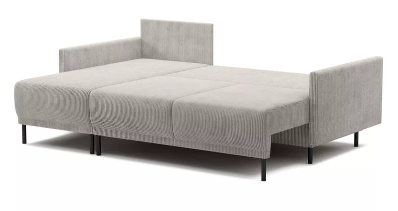 NOMIEL L-formas izvelkamais stūra dīvāns ar konteineru, universāls gaiši smilškrāsas velvets - N1 Home