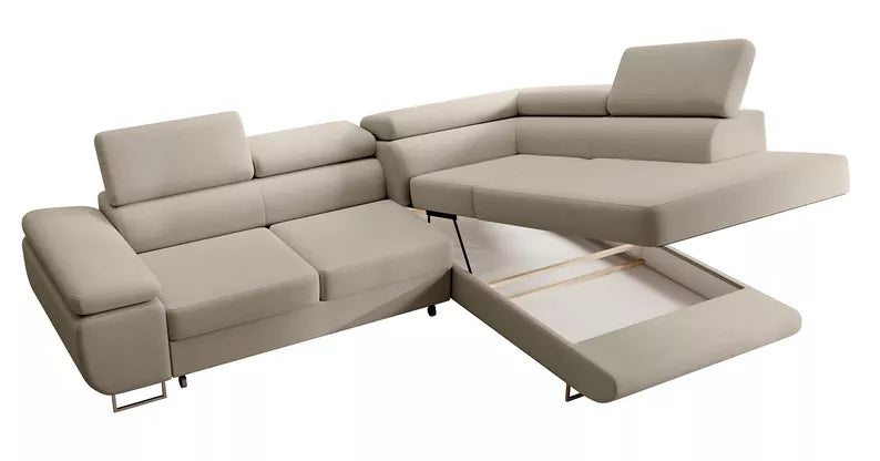 VILSTEV L-formas stūra dīvāns ar gulēšanas funkciju, ar konteineru, pelēks viegli tīrāms samts, kreisa/laba puse - N1 Home