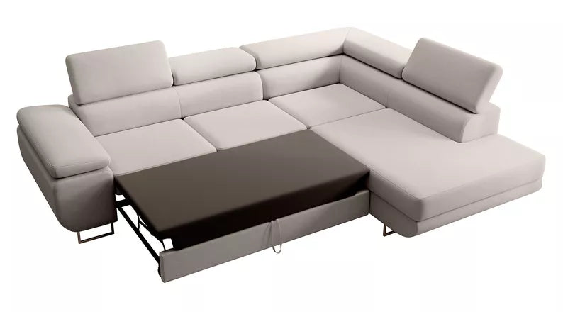 VILSTEV L-formas stūra dīvāns ar gulēšanas funkciju, ar konteineru, krēmīgs viegli tīrāms samts, kreisa/laba puse - N1 Home