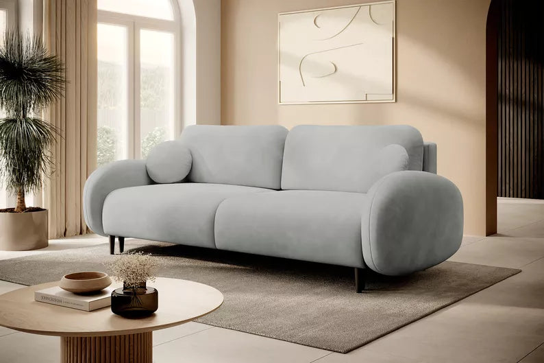 FRABA Izvelkamais dīvāns ar gulēšanas funkciju, veļas konteineru, gaiši pelēks velvets - N1 Home