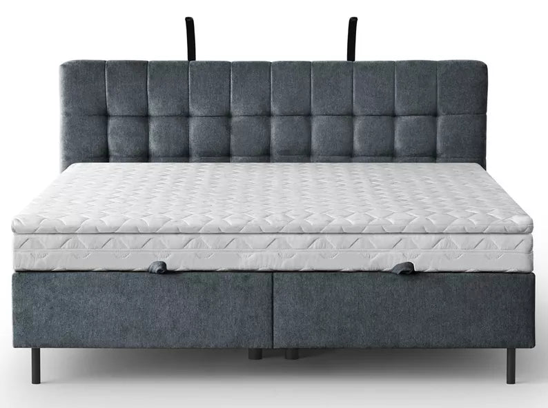 NUNA Kontinentālā gulta 140/160/180x200 cm ar matraci, glabātuvi un LED apgaismojumu, tumši pelēks samts - N1 Home