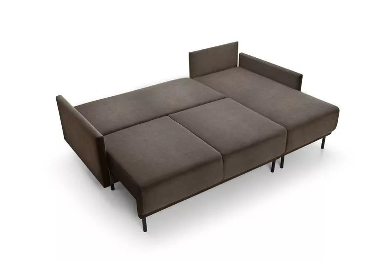 NOMIEL L-formas izvelkamais stūra dīvāns ar konteineru, brūns hidrofoba audums - N1 Home