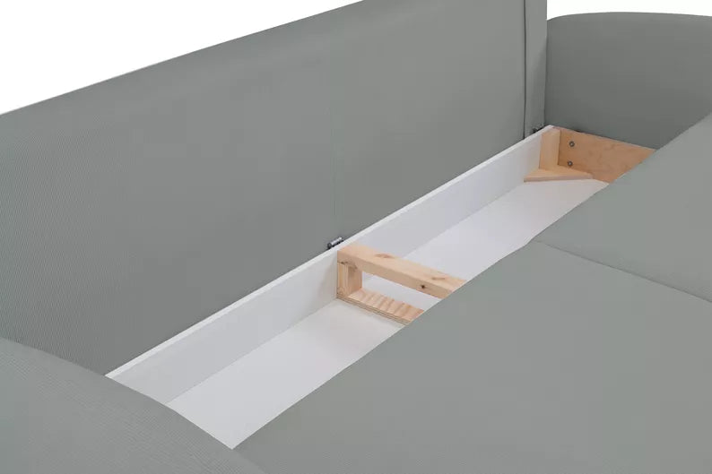 FRABA Izvelkamais dīvāns ar gulēšanas funkciju, veļas konteineru, pelēks velvets - N1 Home