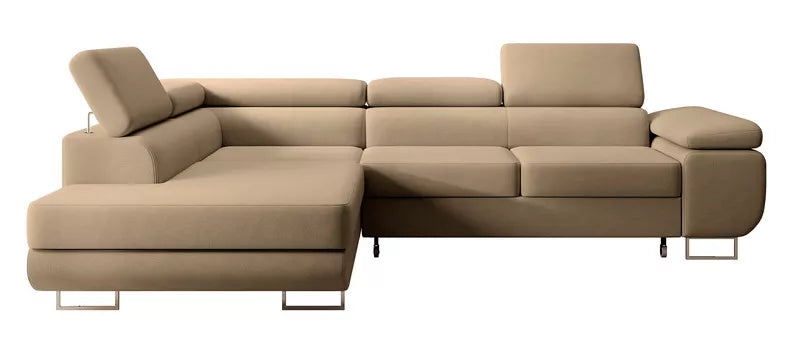 VILSTEV L-formas stūra dīvāns ar gulēšanas funkciju, ar konteineru, bēšs viegli tīrāms samts, kreisa/laba puse - N1 Home