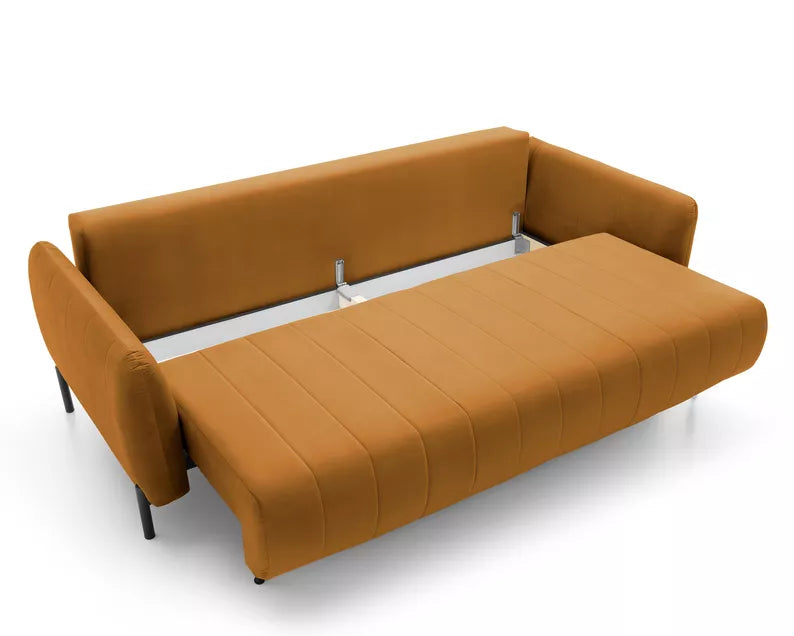 LEVA Vara trīsvietīgs dīvāns ar konteineru, no hidrofobiskā velūra auduma, melnām kājām - N1 Home