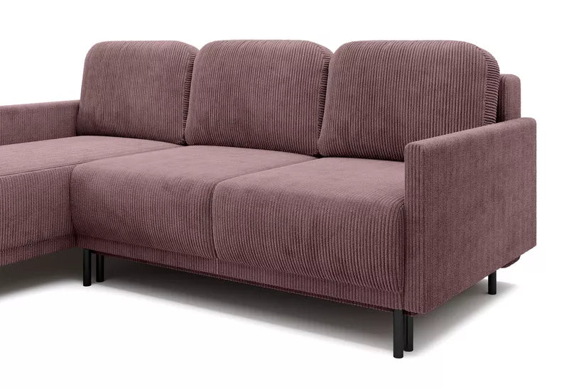 NOMIEL L-formas izvelkamais stūra dīvāns ar konteineru, universāls ceriņkrāsas velvets - N1 Home