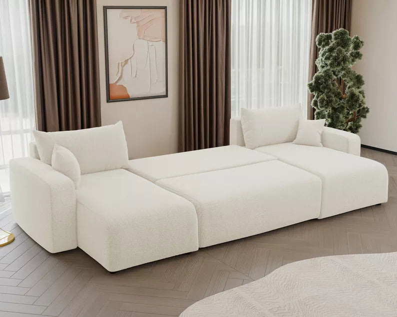 NONIPIA U-formas stūra dīvāns ar gulēšanas funkciju, ar konteineri, universāls, krēmkrāsas bukle - N1 Home