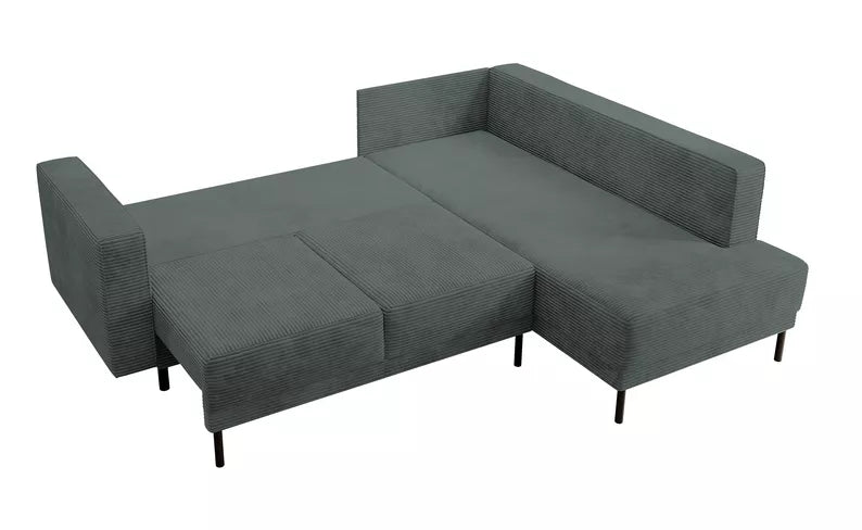 RIO Stūra dīvāns ar gulēšanas funkciju, ar konteineru, pelēks velvets, kreisa/laba puse - N1 Home