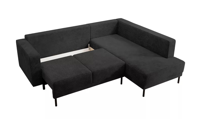 RIO Stūra dīvāns ar gulēšanas funkciju, ar konteineru, melns velvets, kreisa/laba puse - N1 Home