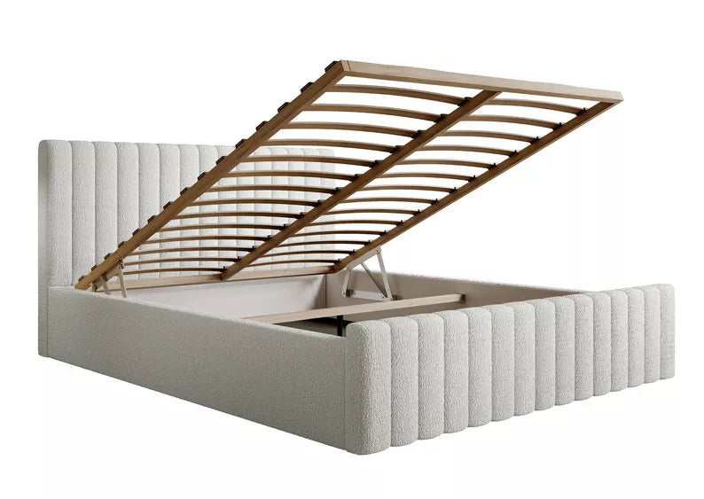 MONERA Mīkstā gulta 140/160/180x200 cm, krēms, ar konteineru, melnas kājas - N1 Home