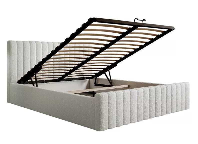 MONERA Mīkstā gulta 140/160/180x200 cm, krēms, ar konteineru, melnas kājas - N1 Home