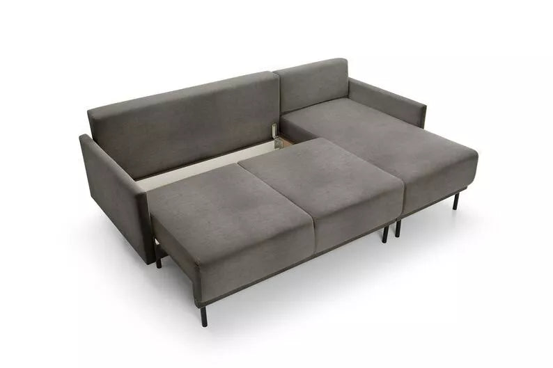 NOMIEL L-formas izvelkamais stūra dīvāns ar konteineru, grafīta hidrofoba audums - N1 Home