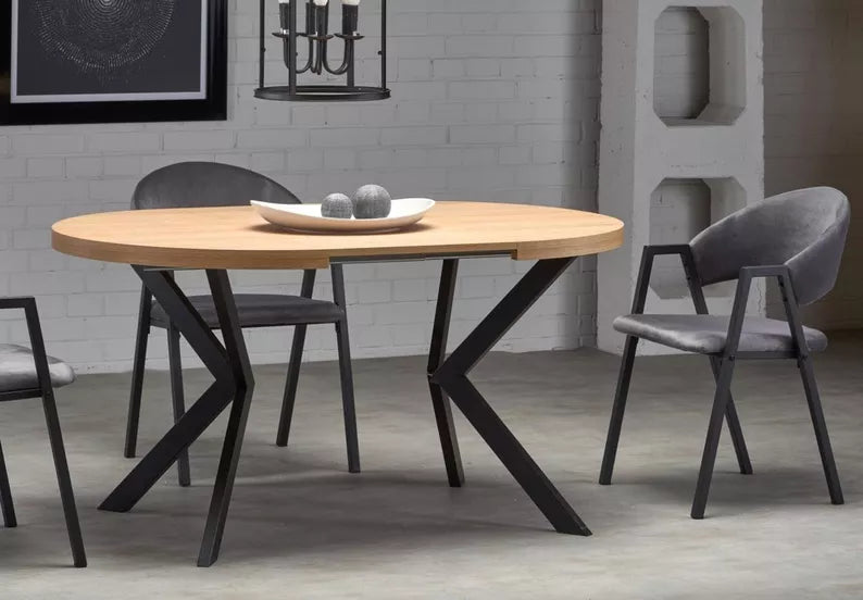 RELER Izvelkamais galds 100-250x100 cm, zelta ozols/melns - N1 Home