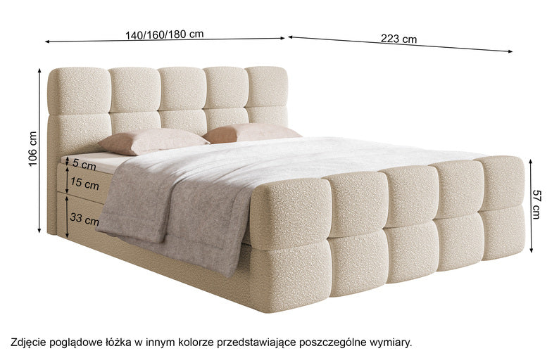 CLOD Kontinentālā gulta 140/160/180x200 cm ar konteineriem, gaiši smilškrāsas bukle - N1 Home