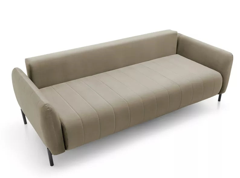 LEVA Bēšs trīsvietīgs dīvāns ar konteineru, no hidrofobiskā velūra auduma, melnām kājām - N1 Home