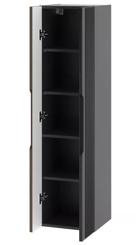 VELAV Vannas istabas komplekts ar izlietnēm uz galda un skapis 155 cm, rievotas fasādes, matēts melns / riekstkoks - N1 Home