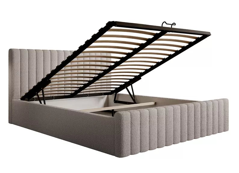 MONERA Mīkstā gulta 140/160/180x200 cm, tumši bēša, ar konteineru, melnas kājas - N1 Home