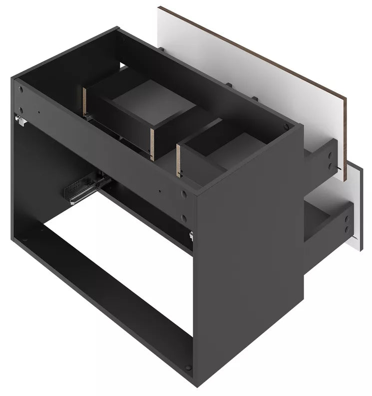 VELAV Vannas istabas skapis ar darba virsmu un izlietni, 80 cm, rievota priekšpuse, matēts melns / riekstkoks - N1 Home