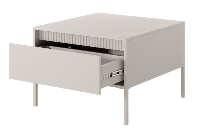 FETTO Kafijas galdiņš ar atvilktni un frēzētu priekšpusi, 68x68 cm, bēšs - N1 Home