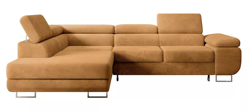 VILSTEV L-formas stūra dīvāns ar gulēšanas funkciju, ar konteineru, sinepju velveta, kreisa/laba puse - N1 Home