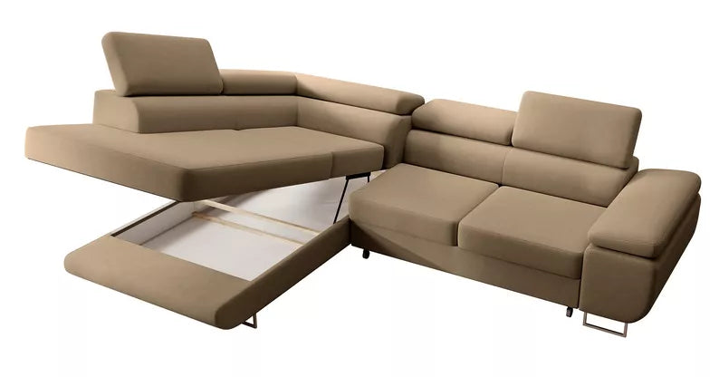 VILSTEV L-formas stūra dīvāns ar gulēšanas funkciju, ar konteineru, bēšs viegli tīrāms samts, kreisa/laba puse - N1 Home