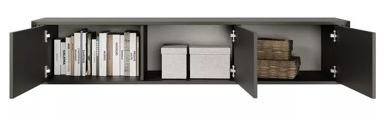 LOVORE Piekarināmais TV skapis ar rievām, trīsdurvju, 163 cm, melns - N1 Home