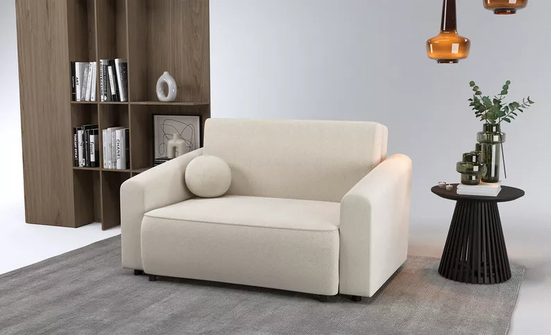 VIOSTE Divvietīgs dīvāns, 110 cm, ar glabātuvi, krēmkrāsas hidrofobs šenils - N1 Home