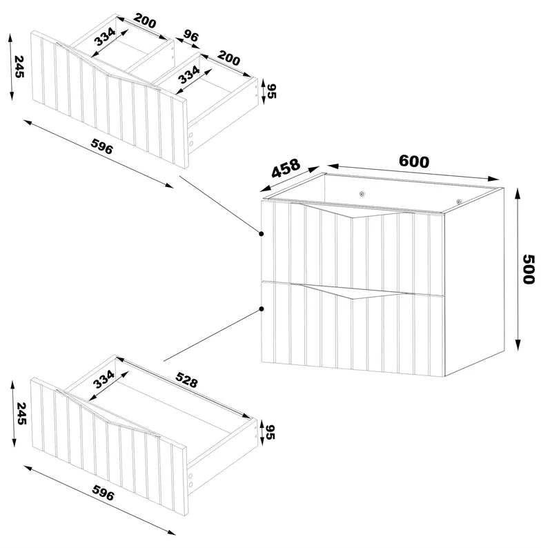 DELLA Vannas istabas komplekts ar izlietni un skapīti, piekaramais skapis, 95 cm, rievotas riekstkoka/matēti melnas fasādes - N1 Home