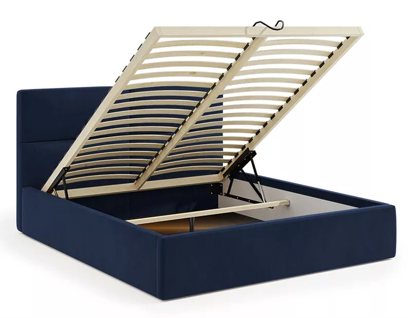 MAHEL Polsterēta gulta 140/160/180x200 cm ar glabātuvi, tumši zils samts - N1 Home