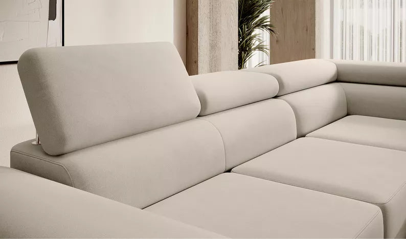 VILSTEV L-formas stūra dīvāns ar gulēšanas funkciju, ar konteineru, pelēks viegli tīrāms samts, kreisa/laba puse - N1 Home