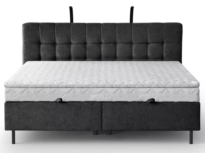 NUNA Kontinentālā gulta 140/160/180x200 cm ar matraci, glabātuvi un LED apgaismojumu, melns samts - N1 Home