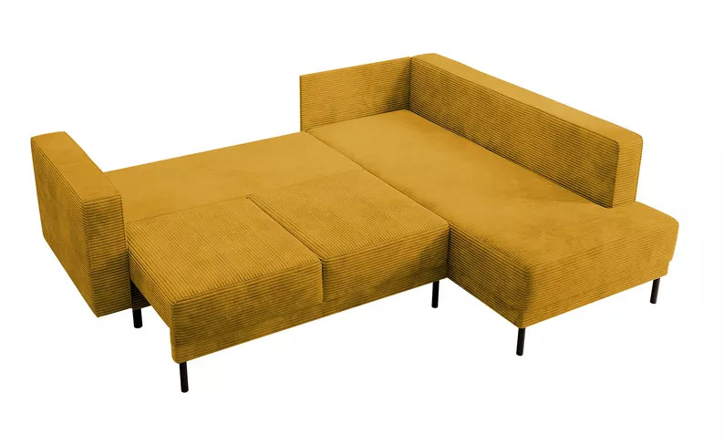 RIO Stūra dīvāns ar gulēšanas funkciju, ar konteineru, sinepju velveta, kreisa/laba puse - N1 Home