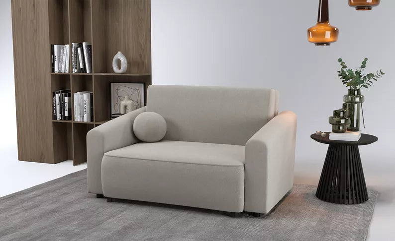 VIOSTE Divvietīgs dīvāns, 110 cm, ar glabātuvi, pelēks un bēšs hidrofobs šenils - N1 Home