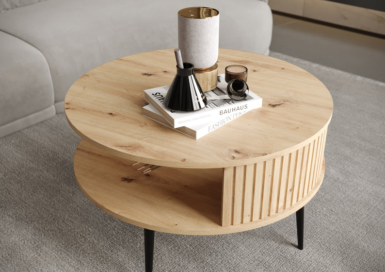 DIVIANO Apaļš kafijas galdiņš 76 cm, artisan ozols - N1 Home