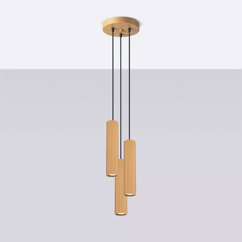 BONKAR x3 zelta piekaramā lampa uz apaļas griestu oderes - N1 Home