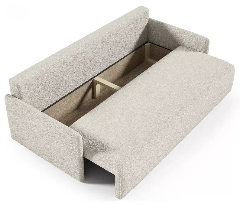 GOVE Dīvāns-gulta ar glabātuvii, krēmkrāsas boucle - N1 Home