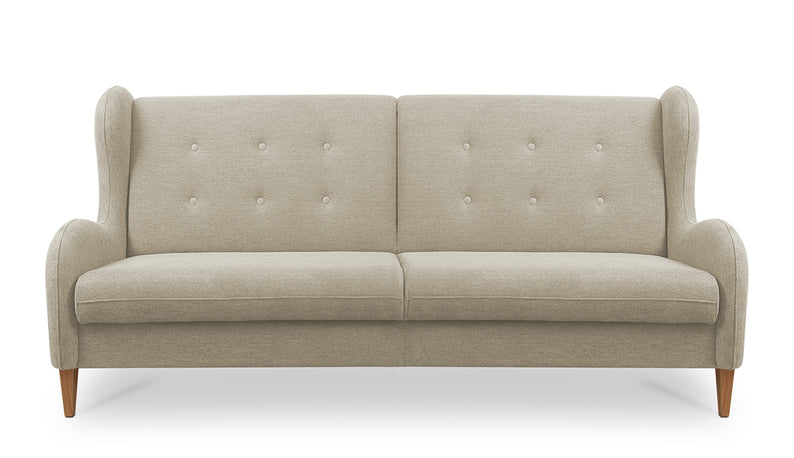 MUGI Atpūtas komplekts, dīvāns, divi atzveltnes krēsli un kāju krēsls, no hidrofobiskā velūra auduma, gaišas koka kājas - N1 Home