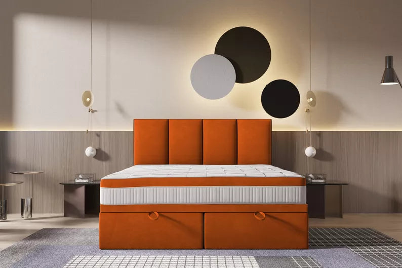 CATALEMER Kontinentālā gulta 140/160/180/200 x200 cm ar matraci un konteineriem, vara samts - N1 Home