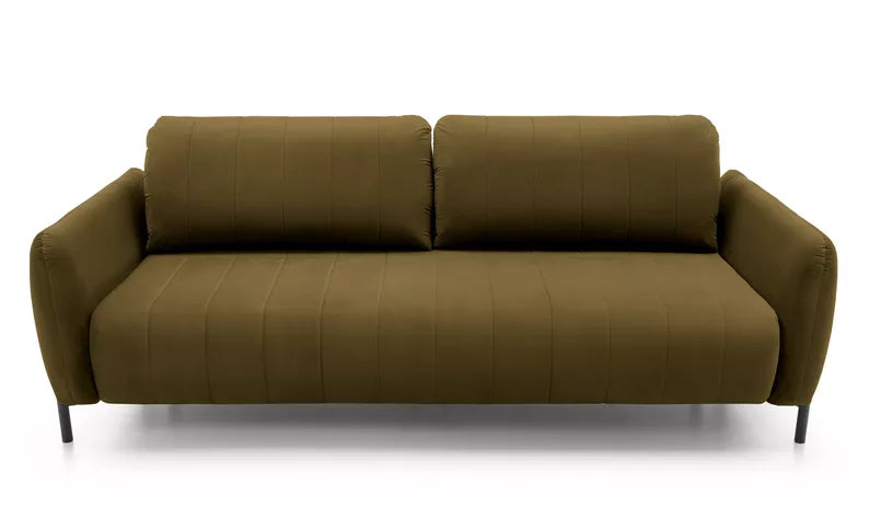 LEVA Haki trīsvietīgs dīvāns ar konteineru, no hidrofobiskā velūra auduma, melnām kājām - N1 Home