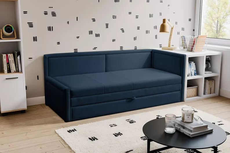 RILI Jauniešu gulta ar konteineru,  tumši zila, universāla bize - N1 Home